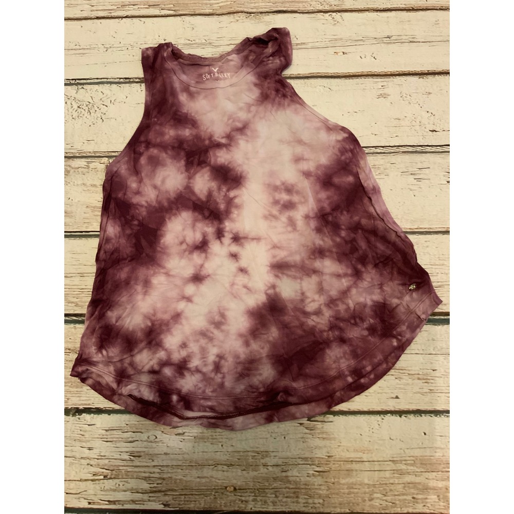 American Eagle Soft & Sexy Tie Dye Tank Top Purple White High Neck XS